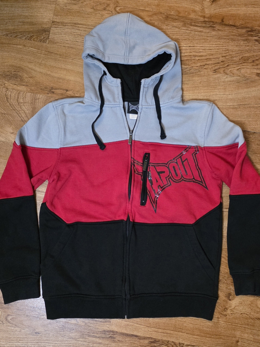 Y2K Tapout Grey, Black & Red Colorblock Full Zip Hoodie